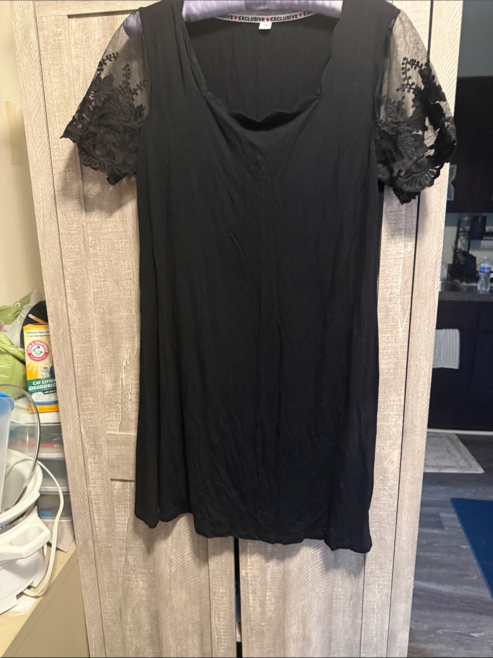 Black Short Sleeve Lace Accent nightgown
